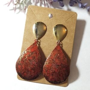 Vintage Red & Gold Swirl Metallic Metal Dangle Earrings Statement Earrings